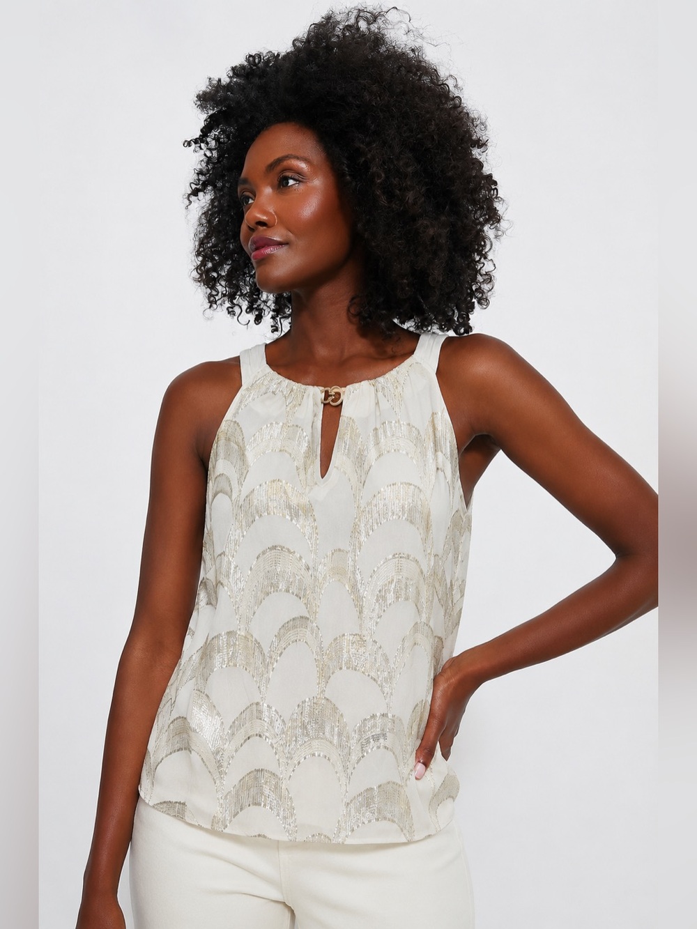 NEW WHBM White House Black Market Silk Metallic Sleeveless Gold Top XS 1038